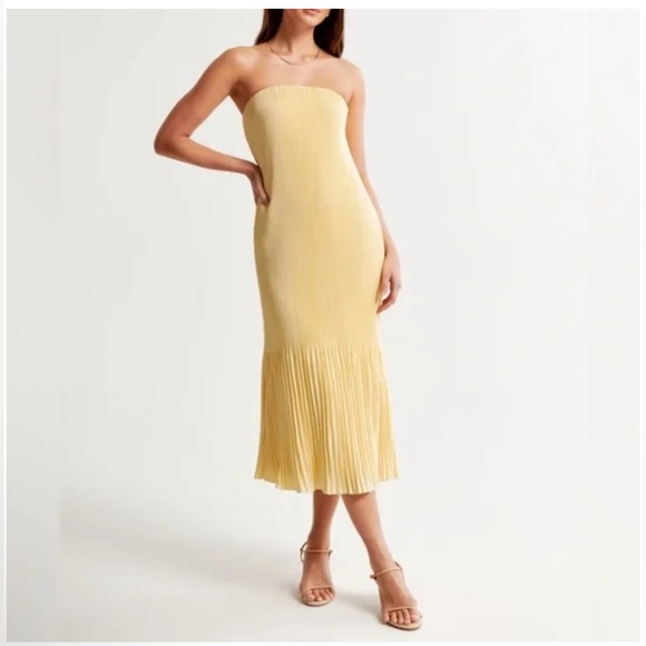 Abercrombie & Fitch Dresses & Skirts - Abercrombie & Fitch Giselle Pleat Release Midi Dress Butter Yellow